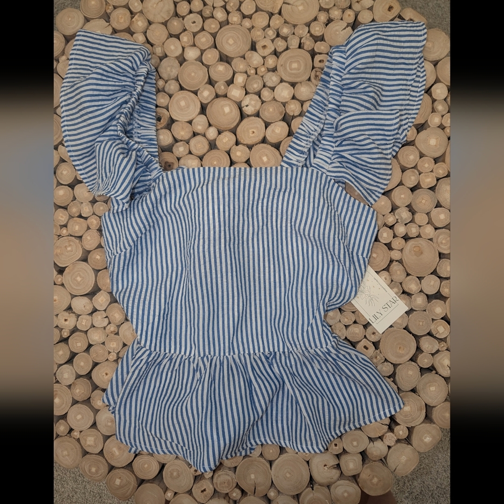 NWT Lily Star Blue and White Striped Top - L